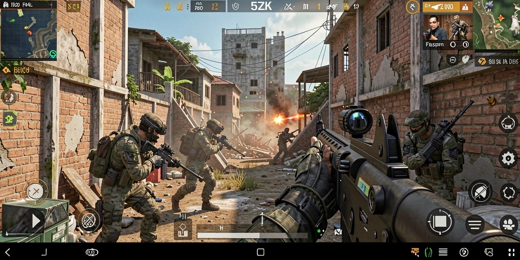 Screenshot gameplay 5ZK menampilkan aksi tembak-menembak yang intens.