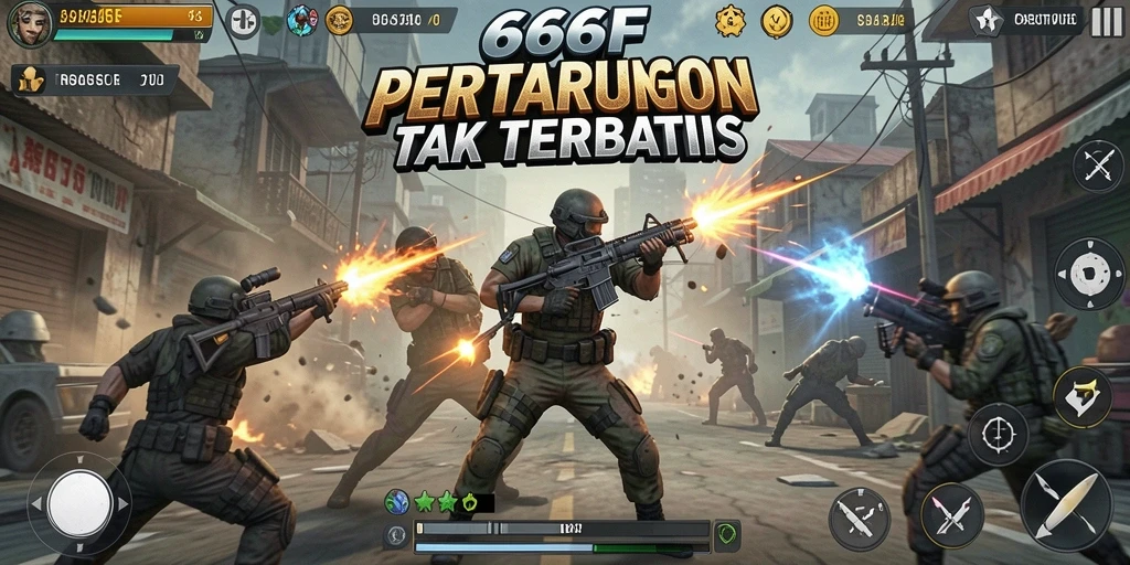 Gameplay seru dalam 666F dengan pertarungan yang mendebarkan.