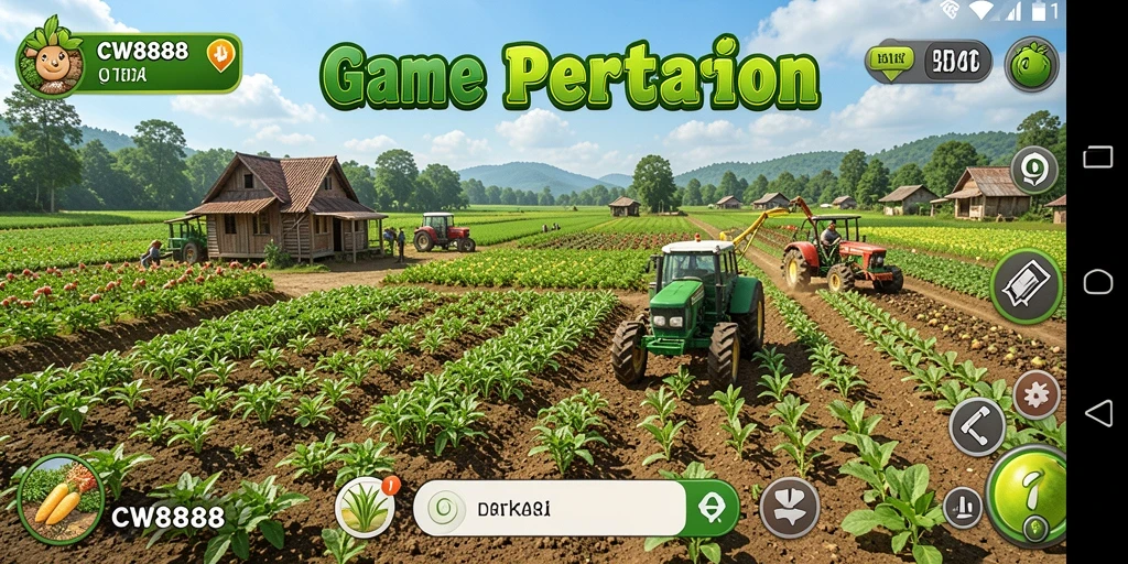 Screenshot gameplay CW8888 yang menunjukkan aktivitas bertani.