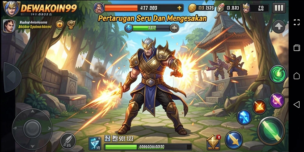 Screenshot gameplay DEWAKOIN99 menampilkan pertarungan seru dan karakter karakter menarik.
