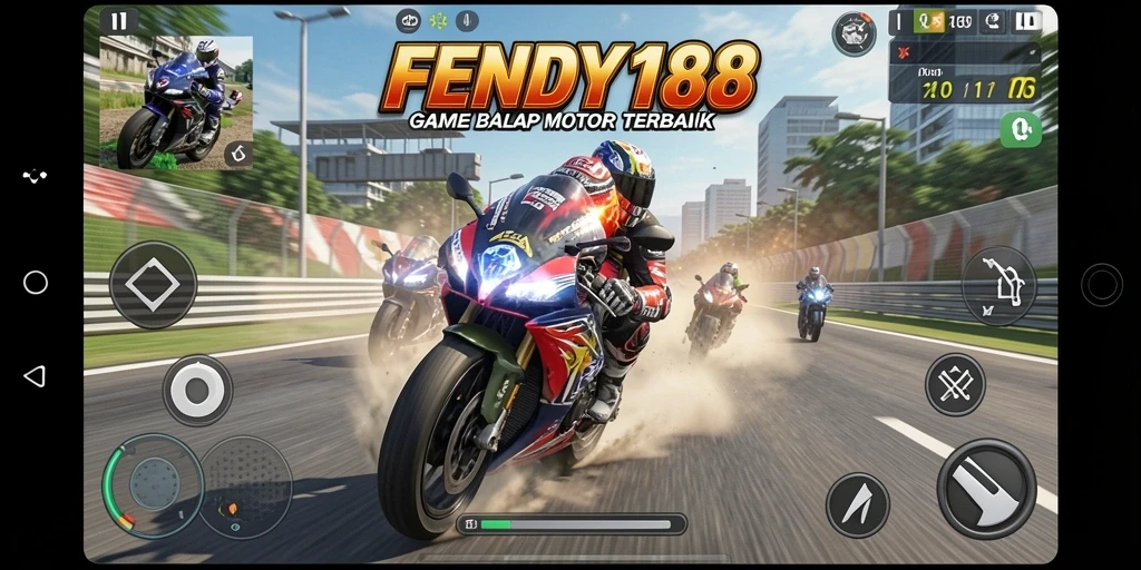 Tampilan gameplay FENDY188 dengan balapan motor yang mendebarkan.