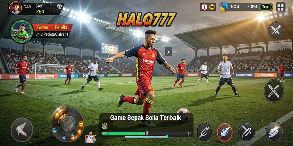 Tampilan gameplay HALO777 yang menampilkan aksi seru di lapangan sepak bola.