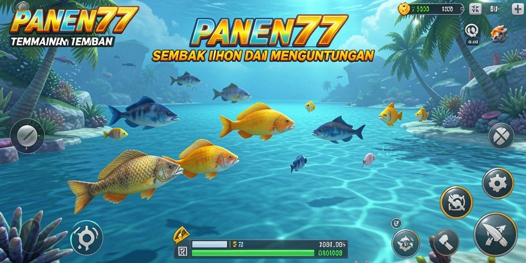 Tampilan gameplay seru di PANEN77 dengan berbagai ikan yang bisa ditangkap.