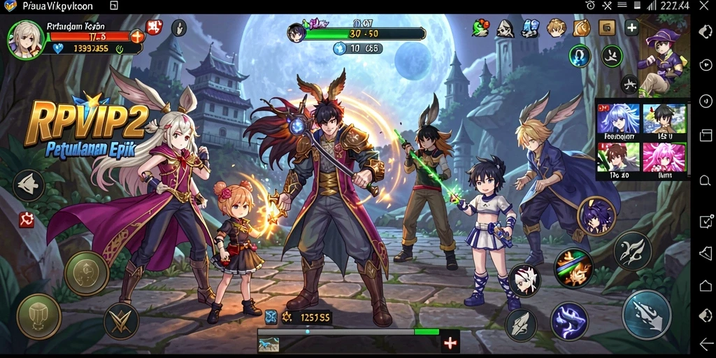 Screenshot dari gameplay RPVIP2 yang menunjukkan pertarungan seru dalam dunia Anime.