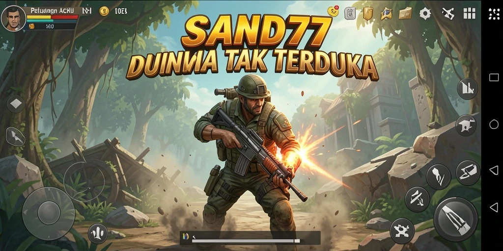 Tampilan gameplay SAND77 menampilkan aksi seru dan pertarungan yang intens.